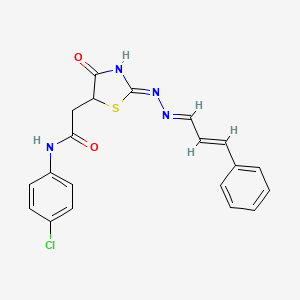 molecular formula C20H17ClN4O2S B6058322 N-(4-chlorophenyl)-2-[(2Z)-4-oxo-2-[(E)-[(E)-3-phenylprop-2-enylidene]hydrazinylidene]-1,3-thiazolidin-5-yl]acetamide 