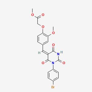 molecular formula C21H17BrN2O7 B6058354 Methyl 2-(4-{[(5E)-1-(4-bromophenyl)-2,4,6-trioxo-1,3-diazinan-5-ylidene]methyl}-2-methoxyphenoxy)acetate 