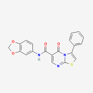 molecular formula C20H13N3O4S B6058400 N-(2H-1,3-BENZODIOXOL-5-YL)-5-OXO-3-PHENYL-5H-[1,3]THIAZOLO[3,2-A]PYRIMIDINE-6-CARBOXAMIDE 