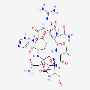 molecular formula C40H63N15O13 B605897 Cyclo(L-arginyl-L-valyl-L-glutaminyl-L-seryl-L-prolyl-L-a-glutamyl-L-histidyl-L-glutaminyl) CAS No. 1088543-62-7