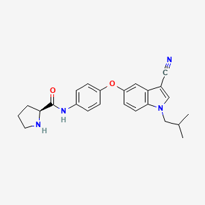molecular formula C24H26N4O2 B605898 (2S)-N-[4-[[3-Cyano-1-(2-methylpropyl)-1H-indol-5-yl]oxy]phenyl]-2-pyrrolidinecarboxamide CAS No. 1704740-52-2