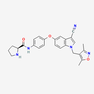 molecular formula C26H25N5O3 B605899 (2s)-N-[4-[3-Cyano-1-[(3,5-Dimethyl-1,2-Oxazol-4-Yl)methyl]indol-5-Yl]oxyphenyl]pyrrolidine-2-Carboxamide CAS No. 1704741-11-6