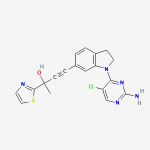 molecular formula C19H16ClN5OS B605900 4-(1-(2-Amino-5-chloropyrimidin-4-yl)indolin-6-yl)-2-(thiazol-2-yl)but-3-yn-2-ol CAS No. 1202764-53-1