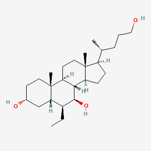 molecular formula C26H46O3 B605913 (3R,5S,6S,7S,8S,9S,10S,13R,14S,17R)-6-ethyl-17-((R)-5-hydroxypentan-2-yl)-10,13-dimethylhexadecahydro-1H-cyclopenta[a]phenanthrene-3,7-diol CAS No. 1632118-69-4