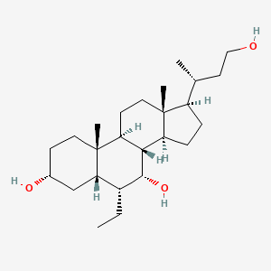 molecular formula C25H44O3 B605914 (3R,5S,6R,7R,8S,9S,10S,13R,14S,17R)-6-ethyl-17-[(2R)-4-hydroxybutan-2-yl]-10,13-dimethyl-2,3,4,5,6,7,8,9,11,12,14,15,16,17-tetradecahydro-1H-cyclopenta[a]phenanthrene-3,7-diol CAS No. 1612191-86-2