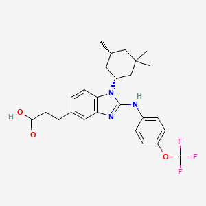 3-(2-((4-(trifluoromethoxy)phenyl)amino)-1-((1R,5R)-3,3,5-trimethylcyclohexyl)-1H-benzo[d]imidazol-5-yl)propanoic acid