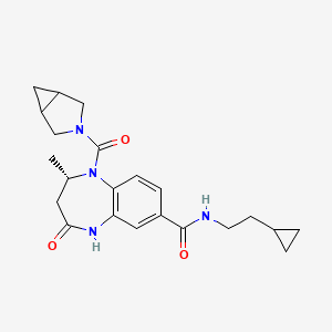 molecular formula C22H28N4O3 B605944 (2S)-1-(3-Azabicyclo[3.1.0]hex-3-ylcarbonyl)-N-(2-cyclopropylethyl)-2,3,4,5-tetrahydro-2-methyl-4-oxo-1H-1,5-benzodiazepine-7-carboxamide CAS No. 2247890-13-5