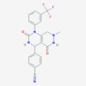 molecular formula C21H16F3N5O2 B605955 4-[7-Methyl-2,5-dioxo-1-[3-(trifluoromethyl)phenyl]-3,4,6,8-tetrahydropyrimido[4,5-d]pyridazin-4-yl]benzonitrile CAS No. 1194453-23-0