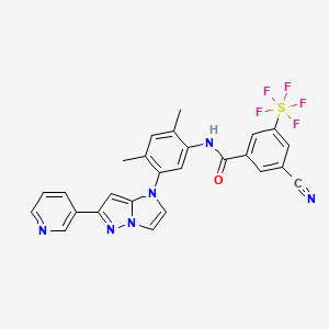 molecular formula C26H19F5N6OS B605956 3-cyano-N-[2,4-dimethyl-5-(6-pyridin-3-ylimidazo[1,2-b]pyrazol-1-yl)phenyl]-5-(pentafluoro-lambda6-sulfanyl)benzamide CAS No. 1448316-08-2