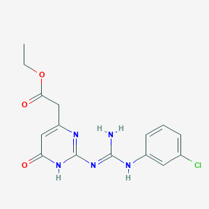molecular formula C15H16ClN5O3 B6059696 ETHYL 2-(2-{[(3-CHLOROANILINO)(IMINO)METHYL]AMINO}-6-HYDROXY-4-PYRIMIDINYL)ACETATE 