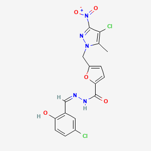 molecular formula C17H13Cl2N5O5 B6059880 N'-(5-chloro-2-hydroxybenzylidene)-5-({4-chloro-3-nitro-5-methyl-1H-pyrazol-1-yl}methyl)-2-furohydrazide 