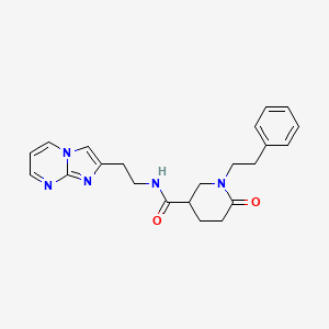 molecular formula C22H25N5O2 B6060105 N-(2-imidazo[1,2-a]pyrimidin-2-ylethyl)-6-oxo-1-(2-phenylethyl)piperidine-3-carboxamide 