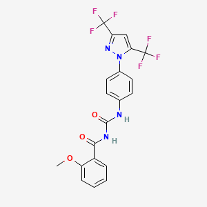 molecular formula C20H14F6N4O3 B6060258 N-{4-[3,5-BIS(TRIFLUOROMETHYL)-1H-PYRAZOL-1-YL]PHENYL}-N'-(2-METHOXYBENZOYL)UREA 