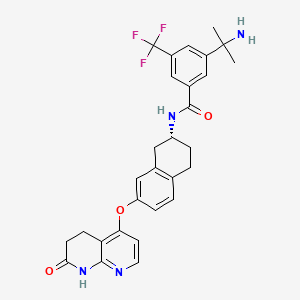 molecular formula C29H29F3N4O3 B606057 Benzamide,3-(1-amino-1-methylethyl)-N-[(2R)-1,2,3,4-tetrahydro-7-[(5,6,7,8-tetrahydro-7-oxo-1,8-naphthyridin-4-yl)oxy]-2-naphthalenyl]-5-(trifluoromethyl)- CAS No. 1237586-97-8