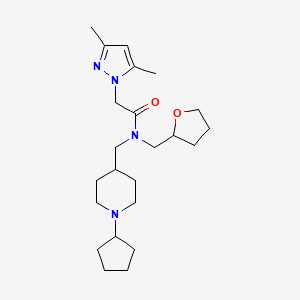 molecular formula C23H38N4O2 B6060983 N-[(1-cyclopentylpiperidin-4-yl)methyl]-2-(3,5-dimethylpyrazol-1-yl)-N-(oxolan-2-ylmethyl)acetamide 