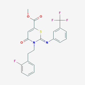 molecular formula C21H16F4N2O3S B6061768 METHYL 3-(2-FLUOROPHENETHYL)-4-OXO-2-{[3-(TRIFLUOROMETHYL)PHENYL]IMINO}-3,4-DIHYDRO-2H-1,3-THIAZINE-6-CARBOXYLATE 