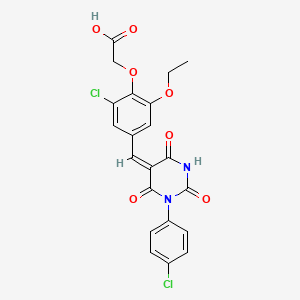 molecular formula C21H16Cl2N2O7 B6062008 (2-chloro-4-{(E)-[1-(4-chlorophenyl)-2,4,6-trioxotetrahydropyrimidin-5(2H)-ylidene]methyl}-6-ethoxyphenoxy)acetic acid 