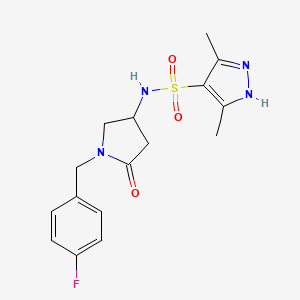 molecular formula C16H19FN4O3S B6062034 N-[1-[(4-fluorophenyl)methyl]-5-oxopyrrolidin-3-yl]-3,5-dimethyl-1H-pyrazole-4-sulfonamide 