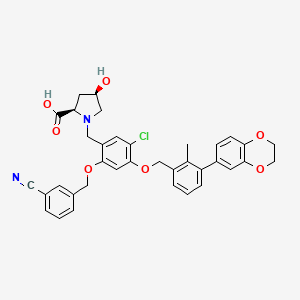 molecular formula C36H33ClN2O7 B606214 (2R,4R)-1-[[5-chloro-2-[(3-cyanophenyl)methoxy]-4-[[3-(2,3-dihydro-1,4-benzodioxin-6-yl)-2-methylphenyl]methoxy]phenyl]methyl]-4-hydroxypyrrolidine-2-carboxylic acid CAS No. 1818314-88-3