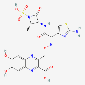 molecular formula C19H17N7O10S2 B606216 3-[[(Z)-[1-(2-amino-1,3-thiazol-4-yl)-2-[[(2R,3S)-2-methyl-4-oxo-1-sulfoazetidin-3-yl]amino]-2-oxoethylidene]amino]oxymethyl]-6,7-dihydroxyquinoxaline-2-carboxylic acid CAS No. 142654-34-0
