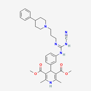 molecular formula C33H40N6O4 B606223 3,5-Pyridinedicarboxylic acid, 4-(3-(((cyanoamino)((3-(4-phenyl-1-piperidinyl)propyl)amino)methylene)amino)phenyl)-1,4-dihydro-2,6-dimethyl-, dimethyl ester CAS No. 216508-01-9