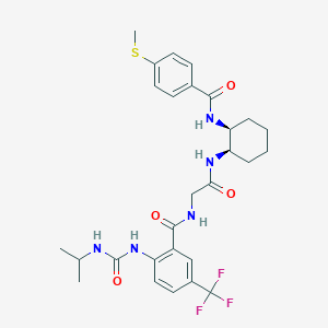 molecular formula C28H34F3N5O4S B606224 N-[2-({(1R,2S)-2-[4-(Methylsulfanyl)benzamido]cyclohexyl}amino)-2-oxoethyl]-2-{[(propan-2-yl)carbamoyl]amino}-5-(trifluoromethyl)benzamide CAS No. 445479-97-0
