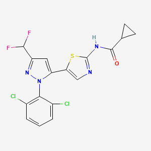 molecular formula C17H12Cl2F2N4OS B606226 N-(5-(1-(2,6-dichlorophenyl)-3-(difluoromethyl)-1H-pyrazol-5-yl)thiazol-2-yl)cyclopropanecarboxamide CAS No. 1338247-30-5