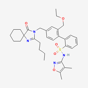 molecular formula C33H42N4O5S B606228 (1,1'-Biphenyl)-2-sulfonamide, 4'-((2-butyl-4-oxo-1,3-diazaspiro(4.5)dec-1-en-3-yl)methyl)-N-(4,5-dimethyl-3-isoxazolyl)-2'-(ethoxymethyl)- CAS No. 953807-31-3