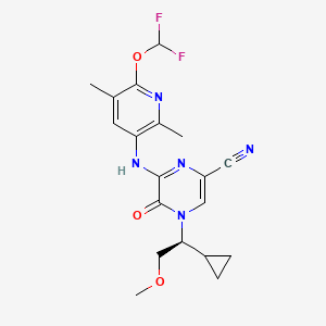 molecular formula C19H21F2N5O3 B606247 2-Pyrazinecarbonitrile,4-[(1S)-1-cyclopropyl-2-methoxyethyl]-6-[[6-(difluoromethoxy)-2,5-dimethyl-3-pyridinyl]amino]-4,5-dihydro-5-oxo- CAS No. 1188407-45-5