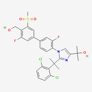 molecular formula C29H28Cl2F2N2O4S B606262 2-[2-[2-[2,6-Bis(Chloranyl)phenyl]propan-2-Yl]-1-[2-Fluoranyl-4-[3-Fluoranyl-4-(Hydroxymethyl)-5-Methylsulfonyl-Phenyl]phenyl]imidazol-4-Yl]propan-2-Ol CAS No. 1256918-39-4