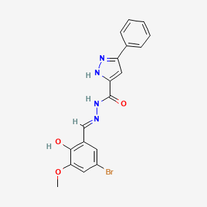 molecular formula C18H15BrN4O3 B6062678 N-[(E)-(5-bromo-2-hydroxy-3-methoxyphenyl)methylideneamino]-3-phenyl-1H-pyrazole-5-carboxamide 