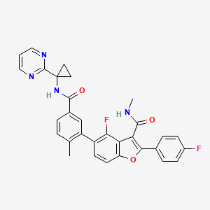 4-Fluoro-2-(4-fluorophenyl)-N-methyl-5-(2-methyl-5-((1-pyrimidin-2-ylcyclopropyl)carbamoyl)phenyl)benzofuran-3-carboxamide