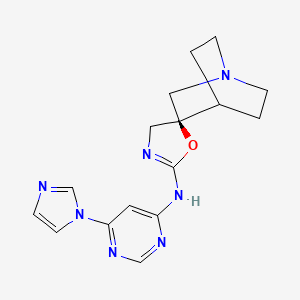 molecular formula C16H19N7O B606270 (3R)-N-[6-(1H-Imidazol-1-yl)-4-pyrimidinyl]spiro[1-azabicyclo[2.2.2]octane-3,5'(4'H)-oxazol]-2'-amine CAS No. 1221973-93-8