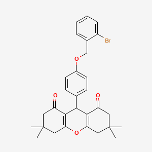 molecular formula C30H31BrO4 B606294 9-[4-[(2-bromophenyl)methoxy]phenyl]-3,3,6,6-tetramethyl-4,5,7,9-tetrahydro-2H-xanthene-1,8-dione CAS No. 1776115-10-6