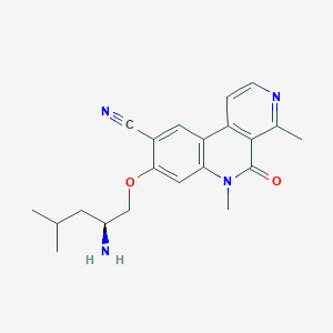 molecular formula C21H24N4O2 B606299 (S)-8-((2-amino-4-methylpentyl)oxy)-4,6-dimethyl-5-oxo-5,6-dihydrobenzo[c][2,7]naphthyridine-9-carbonitrile CAS No. 1551403-51-0