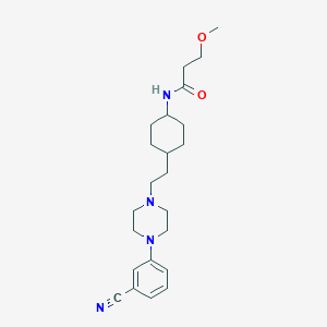 molecular formula C23H34N4O2 B606322 Propanamide, N-[trans-4-[2-[4-(3-cyanophenyl)-1-piperazinyl]ethyl]cyclohexyl]-3-methoxy- CAS No. 1000036-77-0