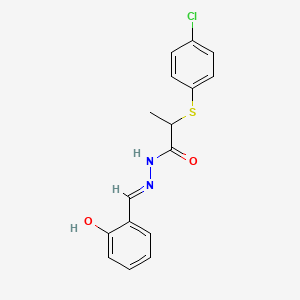 molecular formula C16H15ClN2O2S B6063387 2-(4-chlorophenyl)sulfanyl-N-[(E)-(2-hydroxyphenyl)methylideneamino]propanamide 