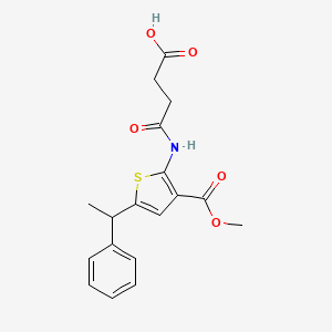 molecular formula C18H19NO5S B6063392 4-{[3-(Methoxycarbonyl)-5-(1-phenylethyl)thiophen-2-yl]amino}-4-oxobutanoic acid 