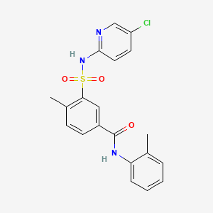 molecular formula C20H18ClN3O3S B6063630 3-{[(5-chloro-2-pyridinyl)amino]sulfonyl}-4-methyl-N-(2-methylphenyl)benzamide 