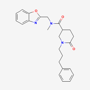 molecular formula C24H27N3O3 B6063663 N-(1,3-benzoxazol-2-ylmethyl)-N-methyl-6-oxo-1-(3-phenylpropyl)-3-piperidinecarboxamide 