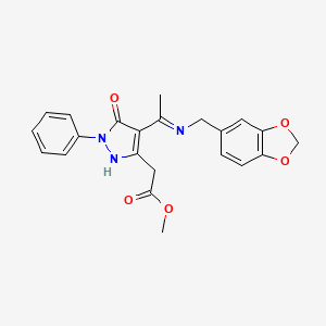 molecular formula C22H21N3O5 B6063692 methyl [(4Z)-4-{1-[(1,3-benzodioxol-5-ylmethyl)amino]ethylidene}-5-oxo-1-phenyl-4,5-dihydro-1H-pyrazol-3-yl]acetate 