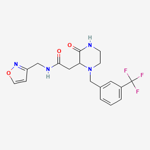 molecular formula C18H19F3N4O3 B6063935 N-(1,2-oxazol-3-ylmethyl)-2-[3-oxo-1-[[3-(trifluoromethyl)phenyl]methyl]piperazin-2-yl]acetamide 