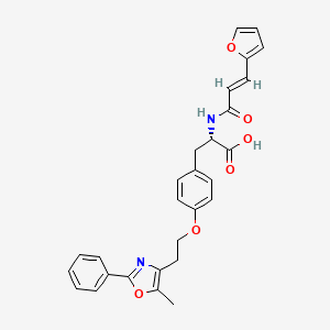 molecular formula C28H26N2O6 B606446 L-Tyrosine, N-(3-(2-furanyl)-1-oxo-2-propenyl)-O-(2-(5-methyl-2-phenyl-4-oxazolyl)ethyl)- CAS No. 870095-15-1