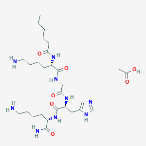 molecular formula C28H51N9O7 B606470 Caprooyl Tetrapeptide-3 acetate CAS No. 1012317-71-3