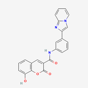 molecular formula C23H15N3O4 B606491 8-hydroxy-N-(3-(imidazo[1,2-a]pyridin-2-yl)phenyl)-2-oxo-2H-chromene-3-carboxamide 
