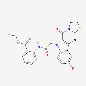 molecular formula C23H19FN4O4S B6064949 ethyl 2-[[2-(4-fluoro-10-oxo-14-thia-8,11,16-triazatetracyclo[7.7.0.02,7.011,15]hexadeca-1(9),2(7),3,5,15-pentaen-8-yl)acetyl]amino]benzoate 