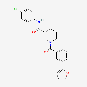 molecular formula C23H21ClN2O3 B606538 N-(4-Chlorophenyl)-1-[3-(2-furanyl)benzoyl]-3-piperidinecarboxamide CAS No. 1443437-74-8
