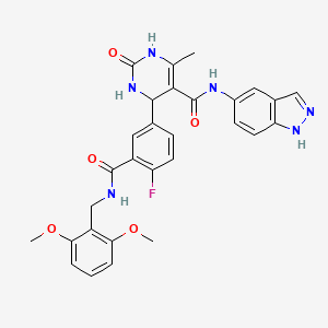 molecular formula C29H27FN6O5 B606541 N-(1H-Indazole-5-yl)-2-oxo-4-[3-(2,6-dimethoxybenzylcarbamoyl)-4-fluorophenyl]-6-methyl-1,2,3,4-tetrahydropyrimidine-5-carboxamide CAS No. 1870843-22-3