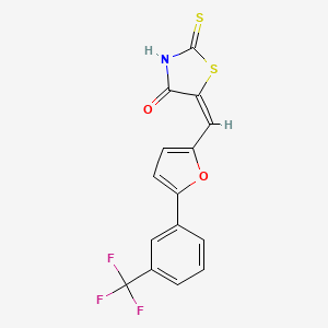 molecular formula C15H8F3NO2S2 B606544 (5E)-2-sulfanylidene-5-[[5-[3-(trifluoromethyl)phenyl]furan-2-yl]methylidene]-1,3-thiazolidin-4-one CAS No. 301687-87-6