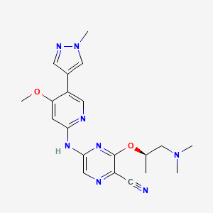 molecular formula C20H24N8O2 B606548 3-[(2R)-1-(dimethylamino)propan-2-yl]oxy-5-[[4-methoxy-5-(1-methylpyrazol-4-yl)pyridin-2-yl]amino]pyrazine-2-carbonitrile CAS No. 1404095-34-6